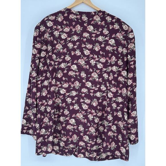 Vtg Leslie Fay Blouse Womens Plus 22W Button Up Roses 3/4 Sleeves 80's V-neck - Picture 3 of 6